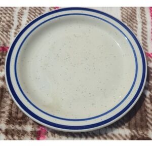 Stoneware Side Plate Cream Speckled Blue Band 6.5 Inch Vintage
